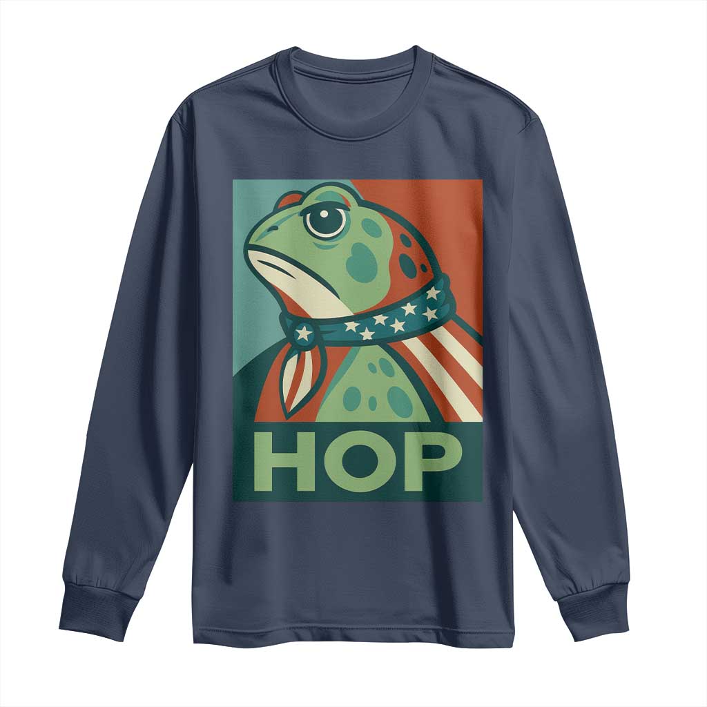 Hop Patriotic Frog Long Sleeve Shirt Resist Protest Poster Graphic TS02 Navy Print Your Wear