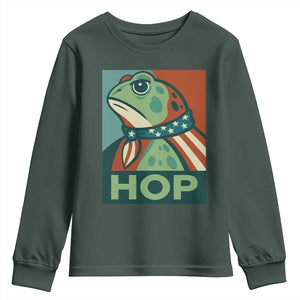 Hop Patriotic Frog Youth Sweatshirt Resist Protest Poster Graphic TS02 Dark Forest Green Print Your Wear