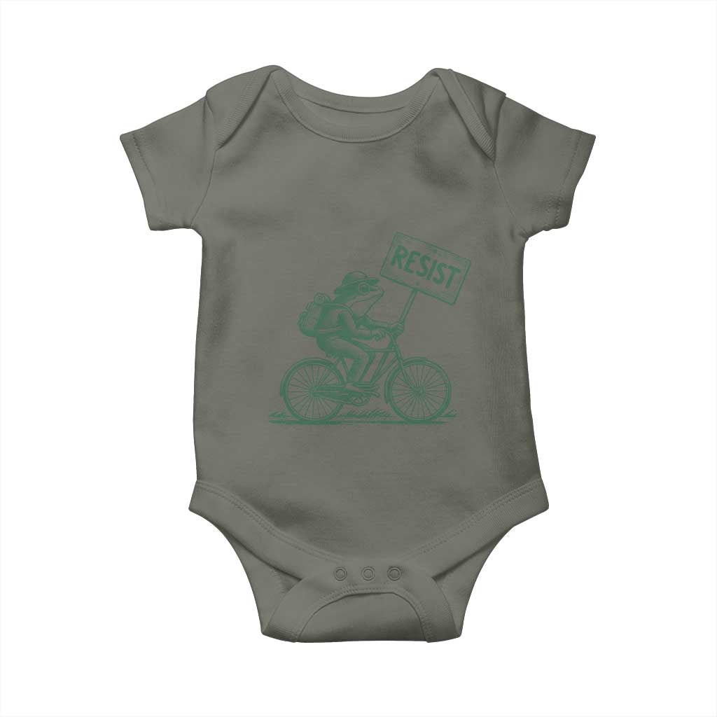 Cycling Protest Frog Baby Onesie Resist Free Portland Retro Graphic TS02 Military Green Print Your Wear