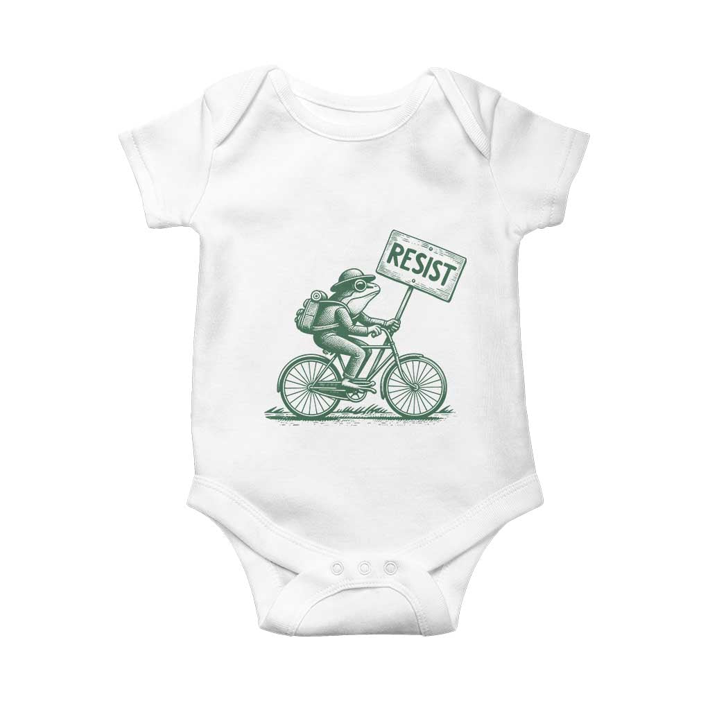 Cycling Protest Frog Baby Onesie Resist Free Portland Retro Graphic TS02 White Print Your Wear