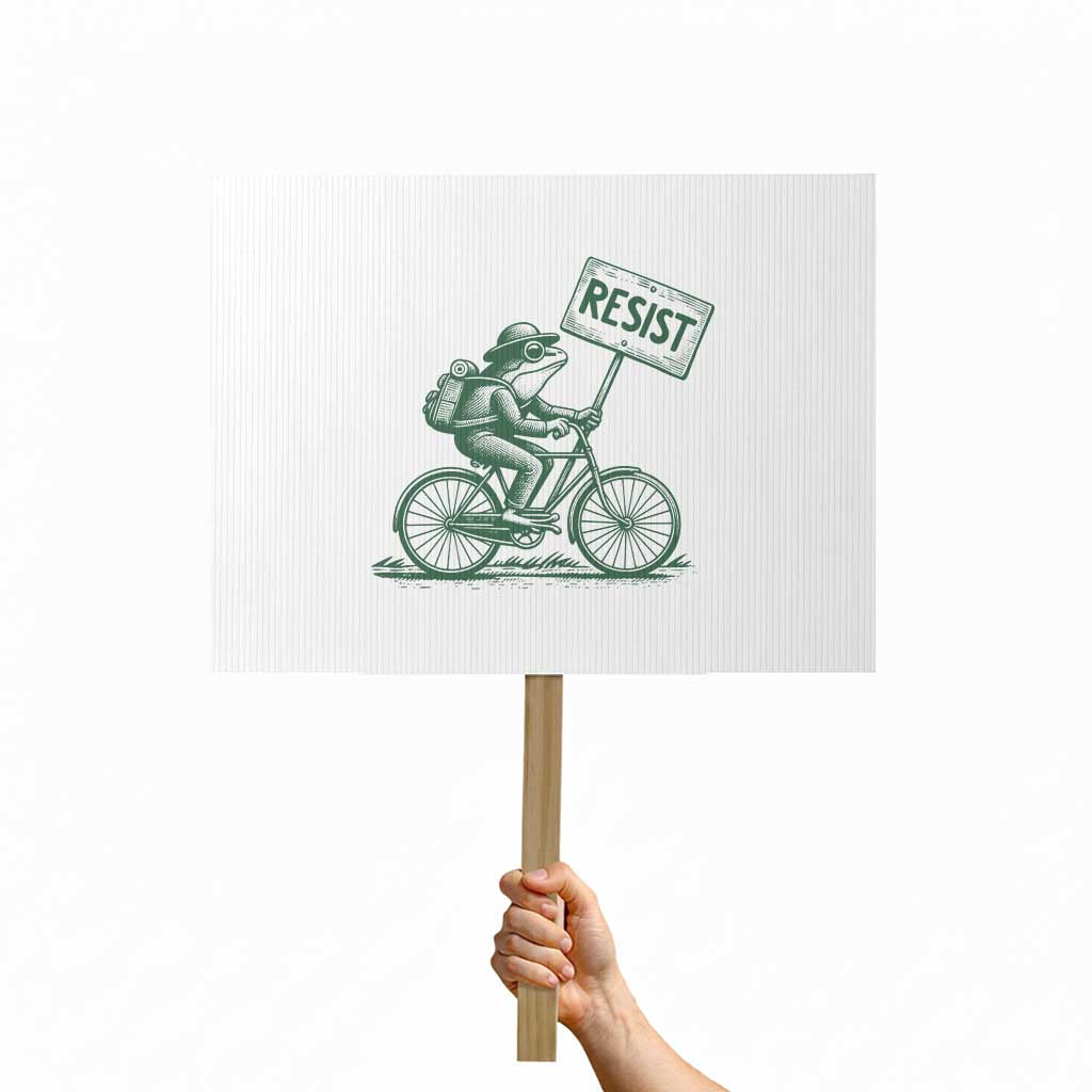 Cycling Protest Frog Protest Sign Resist Free Portland Retro Graphic TS02 Horizontal 18" x 24" White Print Your Wear
