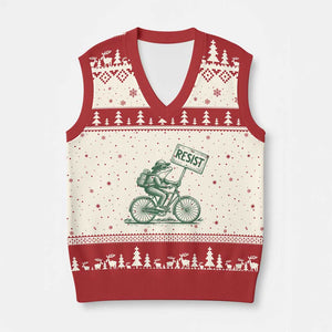 Cycling Protest Frog V-Neck Knit Sweater Vest Resist Free Portland Retro Graphic TS02 Beige Red Print Your Wear