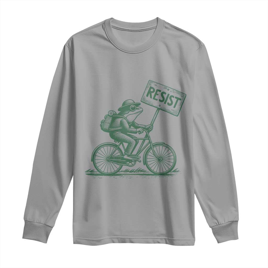 Cycling Protest Frog Long Sleeve Shirt Resist Free Portland Retro Graphic TS02 Sport Gray Print Your Wear