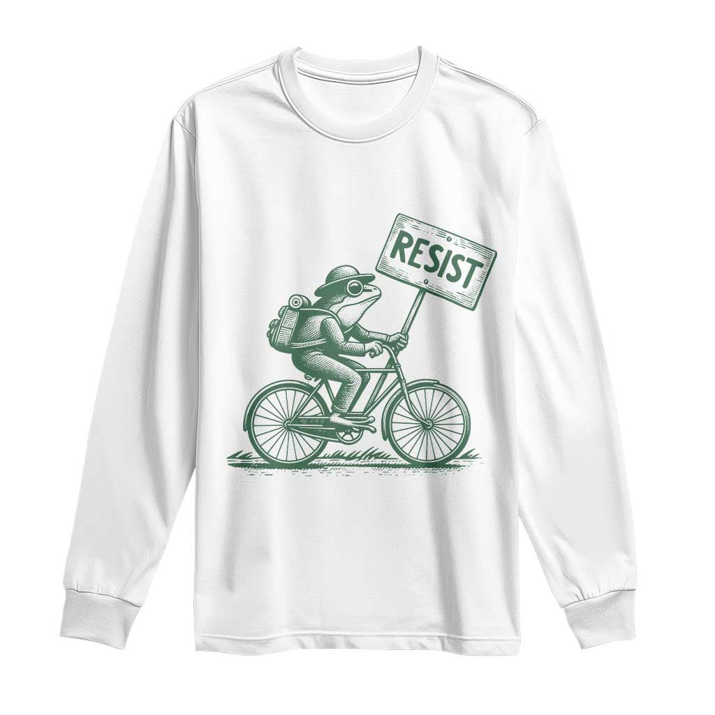 Cycling Protest Frog Long Sleeve Shirt Resist Free Portland Retro Graphic TS02 White Print Your Wear