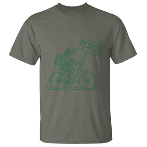 Cycling Protest Frog T Shirt Resist Free Portland Retro Graphic TS02 Military Green Print Your Wear