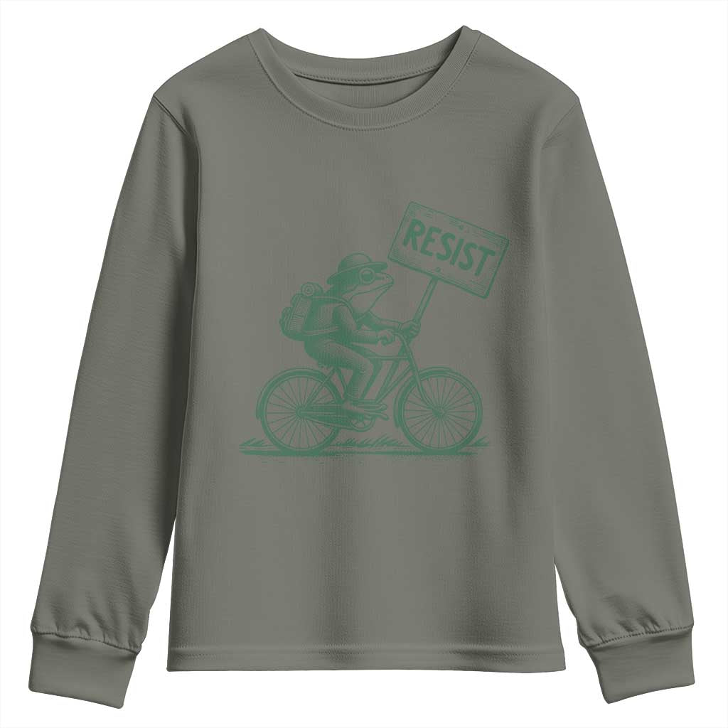 Cycling Protest Frog Youth Sweatshirt Resist Free Portland Retro Graphic TS02 Military Green Print Your Wear