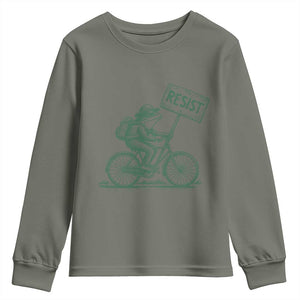 Cycling Protest Frog Youth Sweatshirt Resist Free Portland Retro Graphic TS02 Military Green Print Your Wear