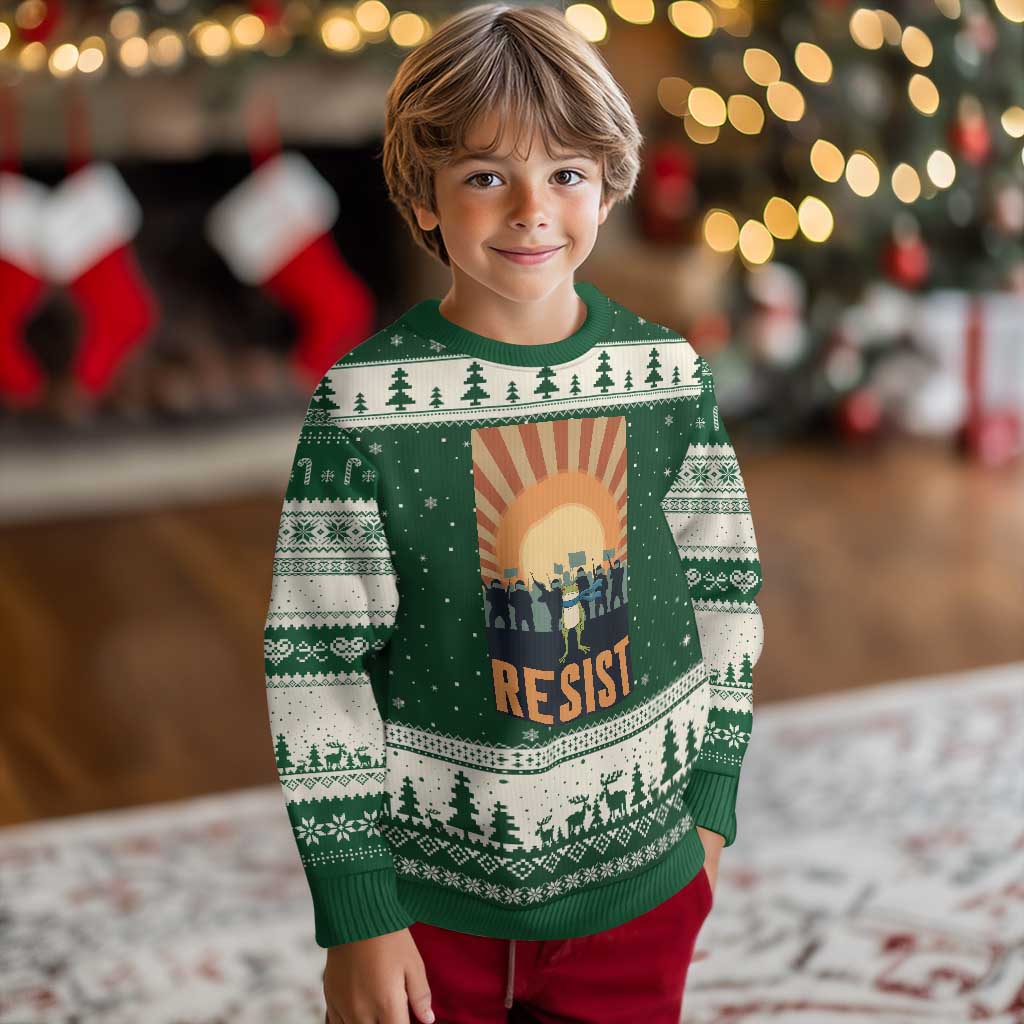 Frog Resist Ugly Christmas Sweater Bold Protest Free Portland TS02 Forest Green Beige Print Your Wear