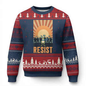 Frog Resist Ugly Christmas Sweater Bold Protest Free Portland TS02 Navy Red Print Your Wear