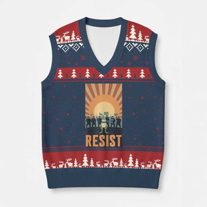 Frog Resist V-Neck Knit Sweater Vest Bold Protest Free Portland TS02 Navy Red Print Your Wear