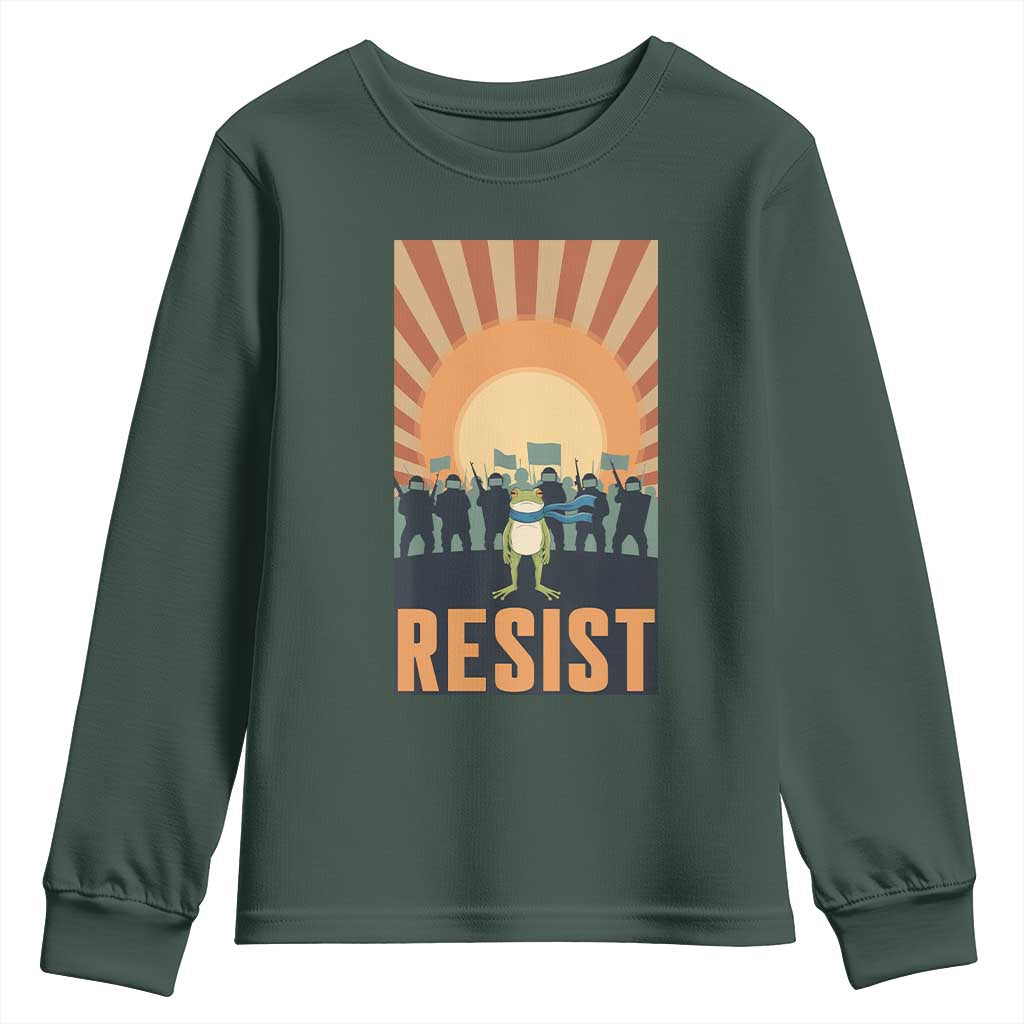 Frog Resist Youth Sweatshirt Bold Protest Free Portland TS02 Dark Forest Green Print Your Wear