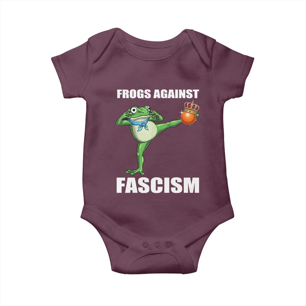 Frogs Against Fascism Baby Onesie No Fascist No Kings Funny Portland Frog Protest TS02 Maroon Print Your Wear