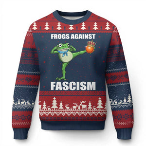 Frogs Against Fascism Ugly Christmas Sweater No Fascist No Kings Funny Portland Frog Protest - Print Your Wear