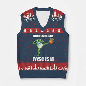 Frogs Against Fascism V-Neck Knit Sweater Vest No Fascist No Kings Funny Portland Frog Protest - Print Your Wear