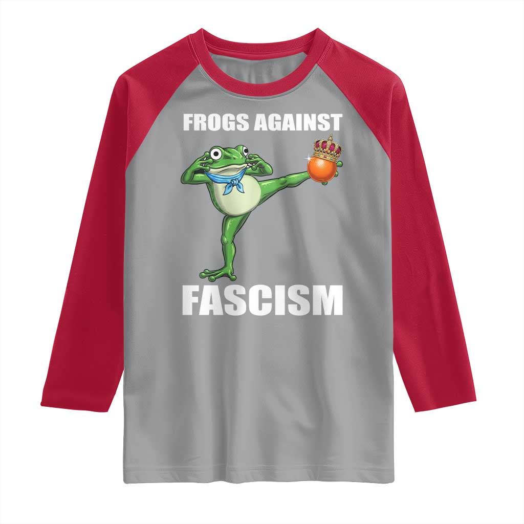 Frogs Against Fascism Raglan Shirt No Fascist No Kings Funny Portland Frog Protest TS02 Sport Gray Red Print Your Wear
