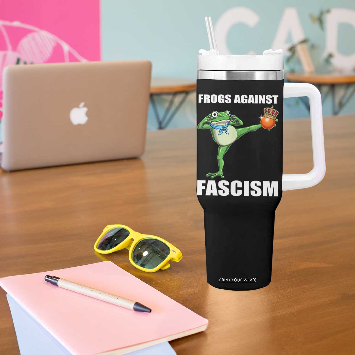 Frogs Against Fascism Tumbler With Handle No Fascist No Kings Funny Portland Frog Protest TS02 Print Your Wear