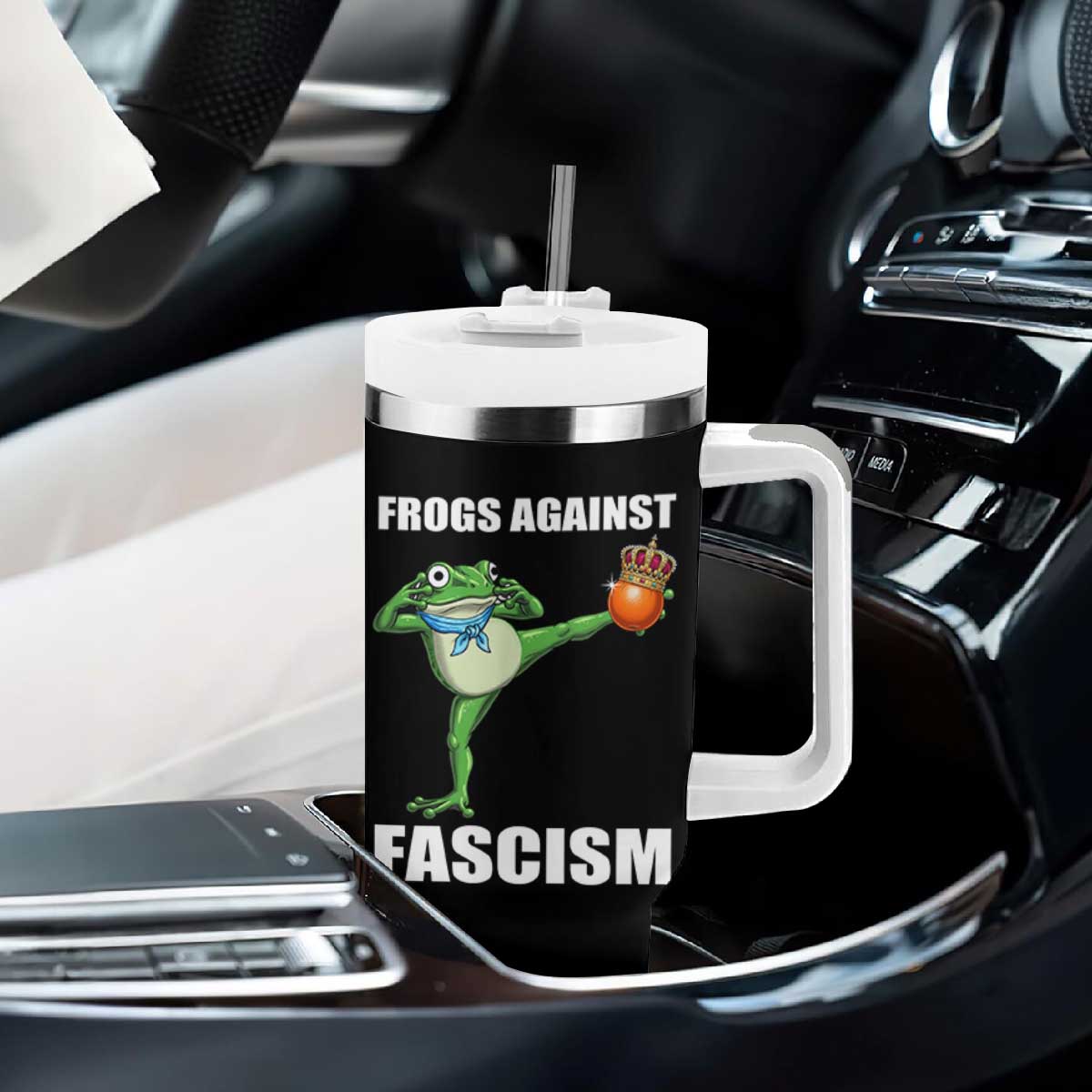 Frogs Against Fascism Tumbler With Handle No Fascist No Kings Funny Portland Frog Protest TS02 Print Your Wear