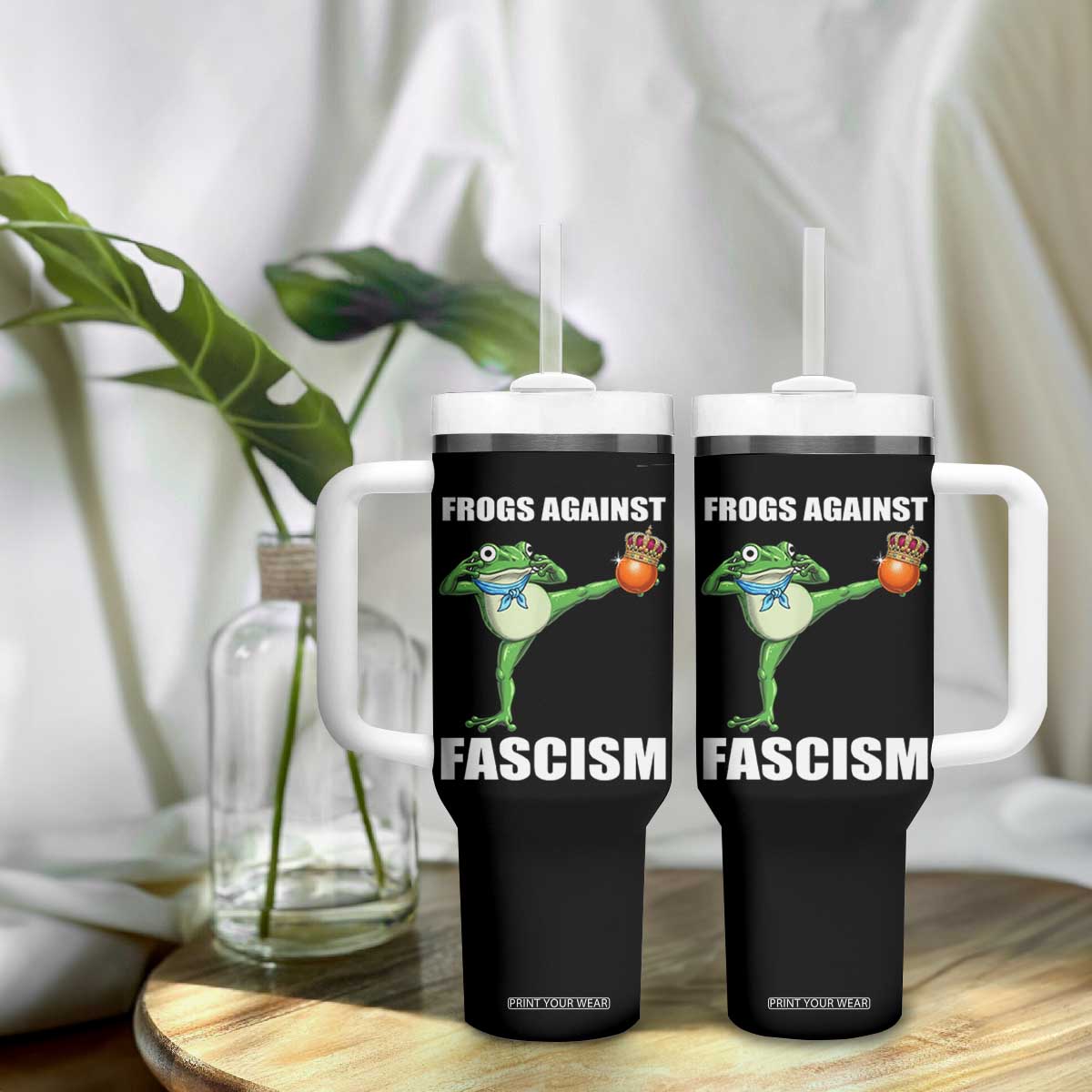 Frogs Against Fascism Tumbler With Handle No Fascist No Kings Funny Portland Frog Protest TS02 Print Your Wear