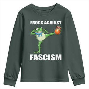 Frogs Against Fascism Youth Sweatshirt No Fascist No Kings Funny Portland Frog Protest TS02 Dark Forest Green Print Your Wear