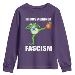 Frogs Against Fascism Youth Sweatshirt No Fascist No Kings Funny Portland Frog Protest TS02 Purple Print Your Wear