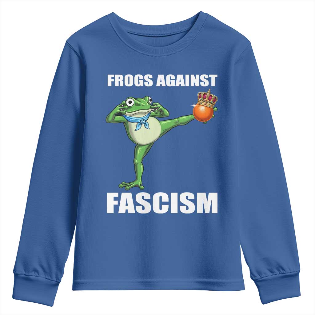 Frogs Against Fascism Youth Sweatshirt No Fascist No Kings Funny Portland Frog Protest TS02 Royal Blue Print Your Wear