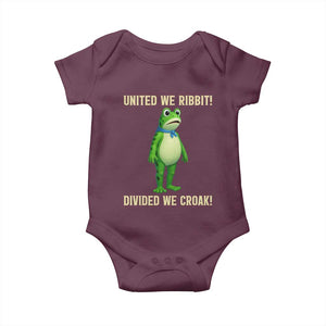 United We Ribbit Frog Protest Baby Onesie Divided We Croak Free Portland Resist 2025 TS02 Maroon Print Your Wear