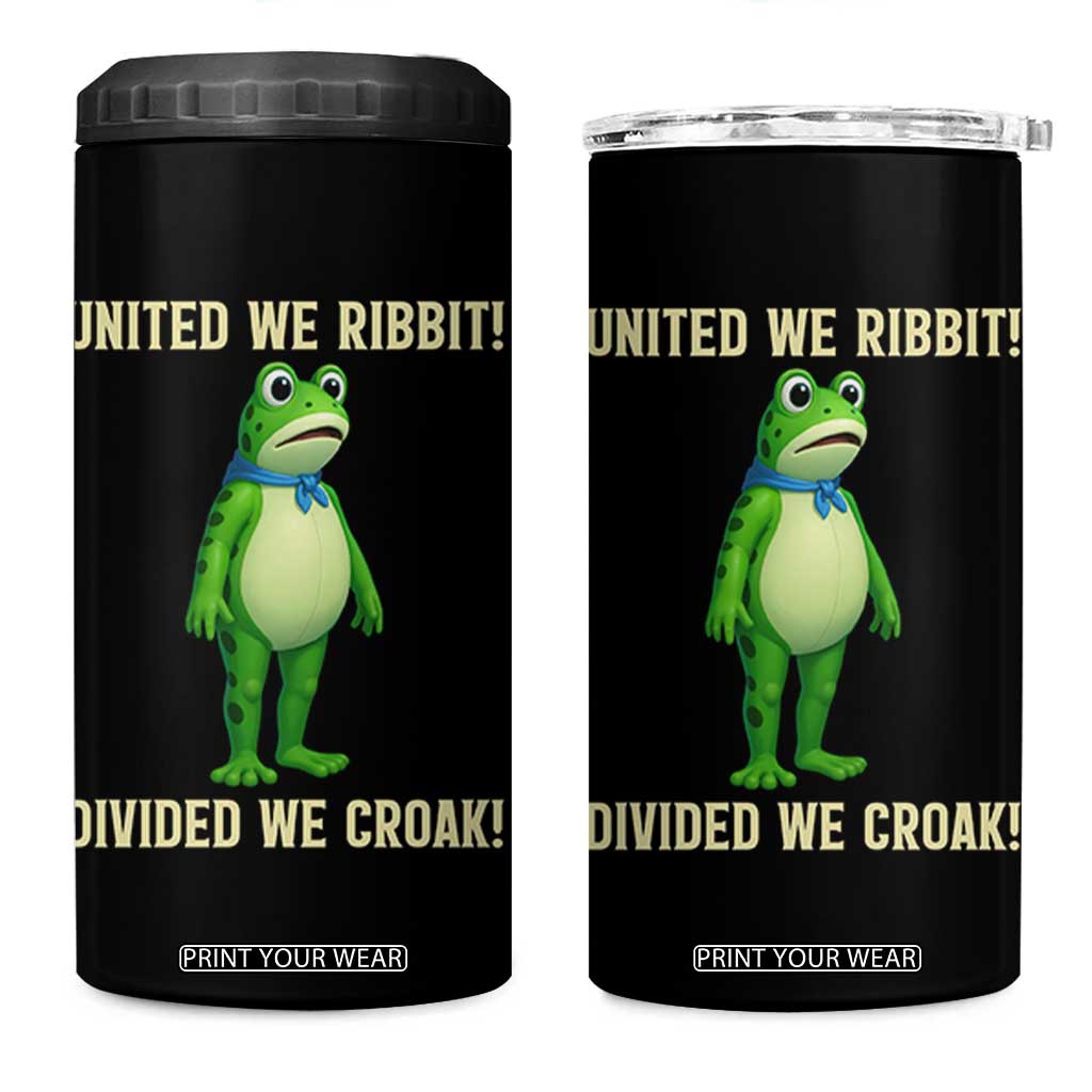 United We Ribbit Frog Protest 4 in 1 Can Cooler Tumbler Divided We Croak Free Portland Resist 2025 TS02 One Size: 16 oz Black Print Your Wear