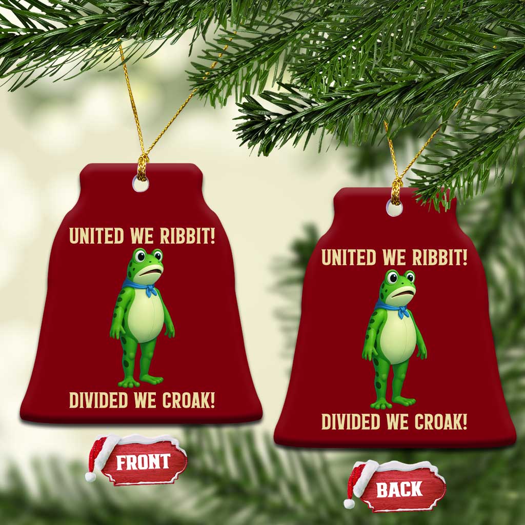 United We Ribbit Frog Protest Ceramic Ornament Divided We Croak Free Portland Resist 2025 TS02 Print Your Wear