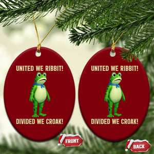 United We Ribbit Frog Protest Ceramic Ornament Divided We Croak Free Portland Resist 2025 TS02 Print Your Wear