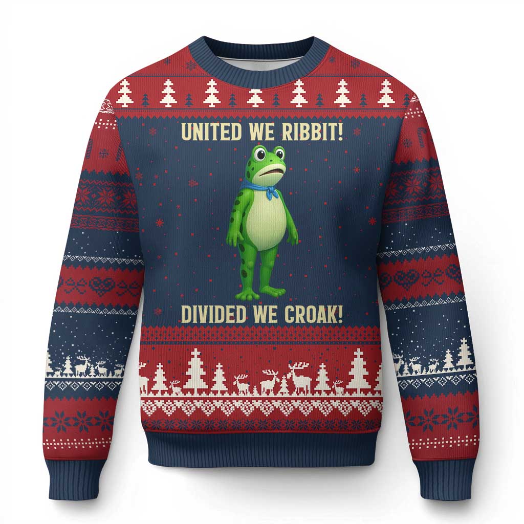 United We Ribbit Frog Protest Ugly Christmas Sweater Divided We Croak Free Portland Resist 2025 TS02 Navy Red Print Your Wear