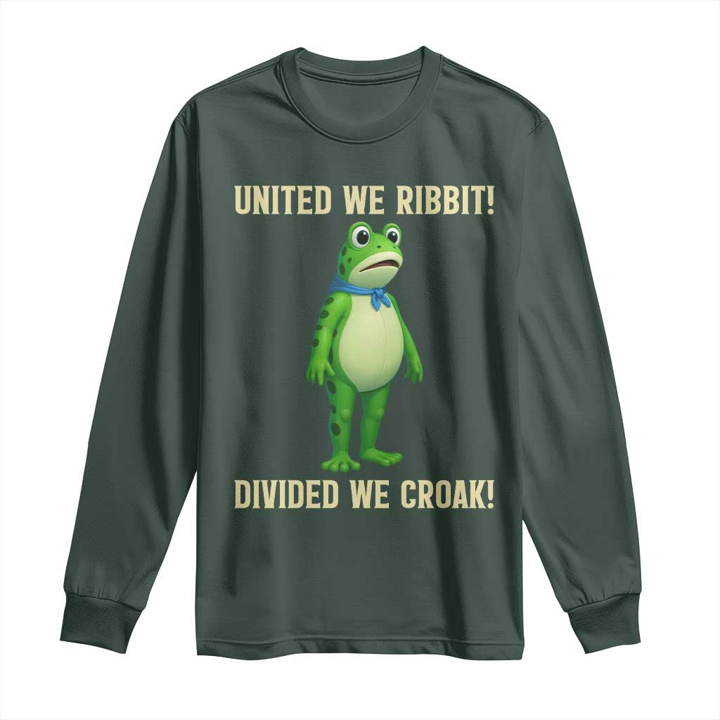 United We Ribbit Frog Protest Long Sleeve Shirt Divided We Croak Free Portland Resist 2025 TS02 Dark Forest Green Print Your Wear