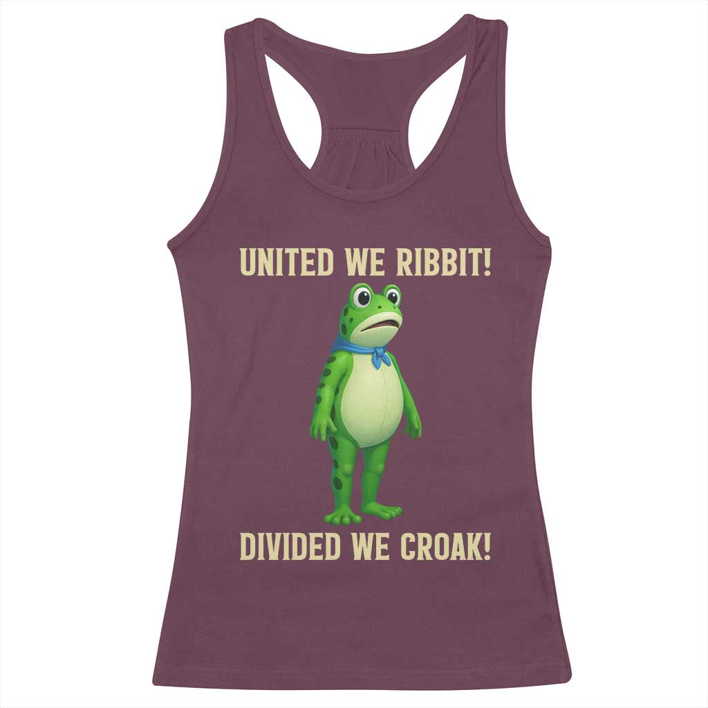 United We Ribbit Frog Protest Racerback Tank Top Divided We Croak Free Portland Resist 2025 TS02 Maroon Print Your Wear