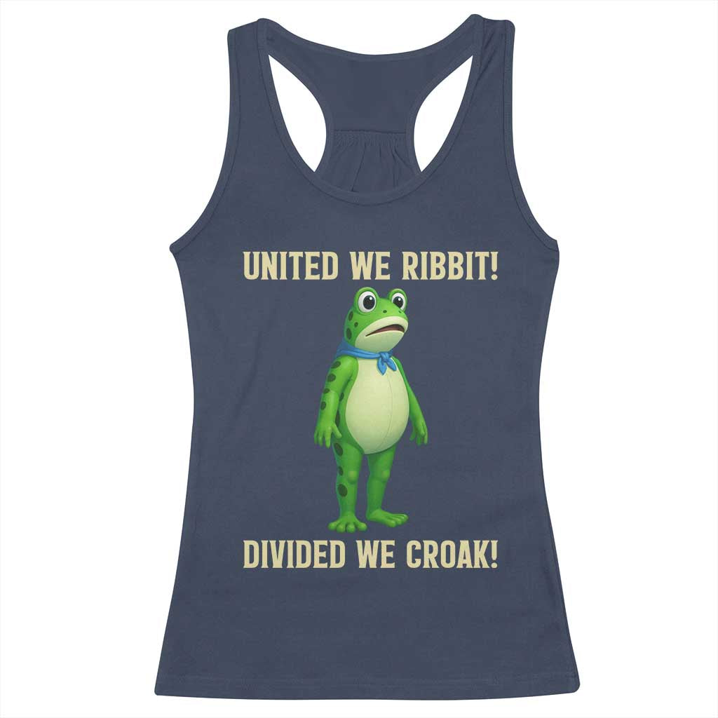United We Ribbit Frog Protest Racerback Tank Top Divided We Croak Free Portland Resist 2025 TS02 Navy Print Your Wear