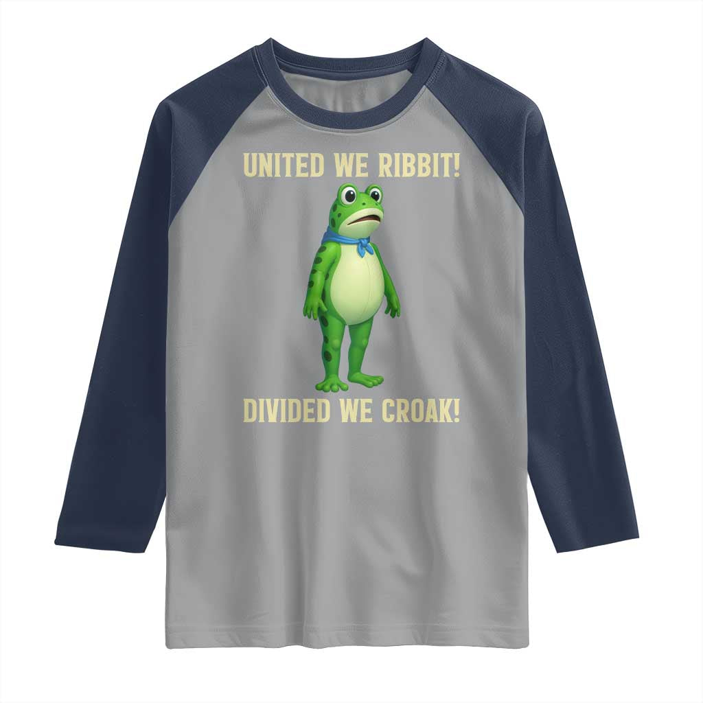 United We Ribbit Frog Protest Raglan Shirt Divided We Croak Free Portland Resist 2025 TS02 Sport Gray Navy Print Your Wear