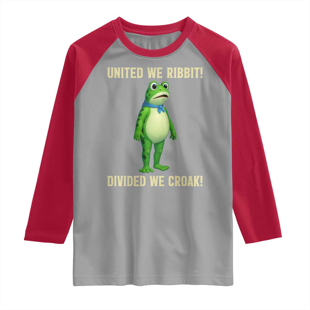 United We Ribbit Frog Protest Raglan Shirt Divided We Croak Free Portland Resist 2025 TS02 Sport Gray Red Print Your Wear