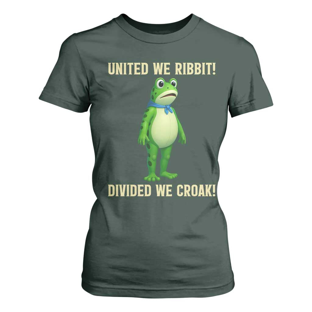 United We Ribbit Frog Protest T Shirt For Women Divided We Croak Free Portland Resist 2025 TS02 Dark Forest Green Print Your Wear
