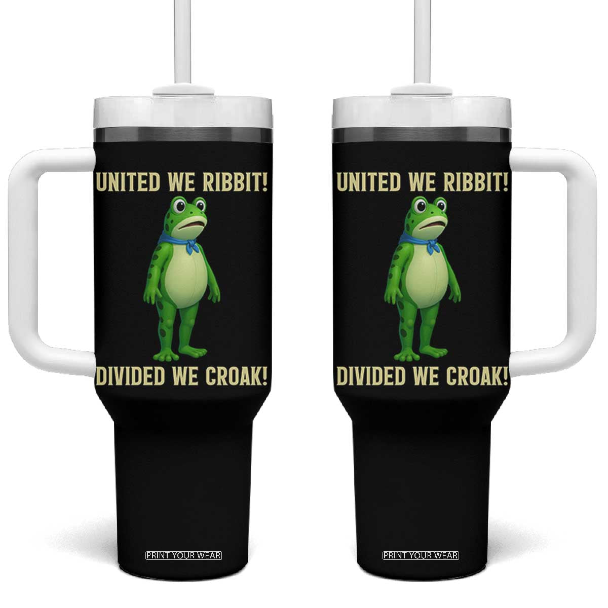 United We Ribbit Frog Protest Tumbler With Handle Divided We Croak Free Portland Resist 2025 TS02 One Size: 40 oz Black Print Your Wear