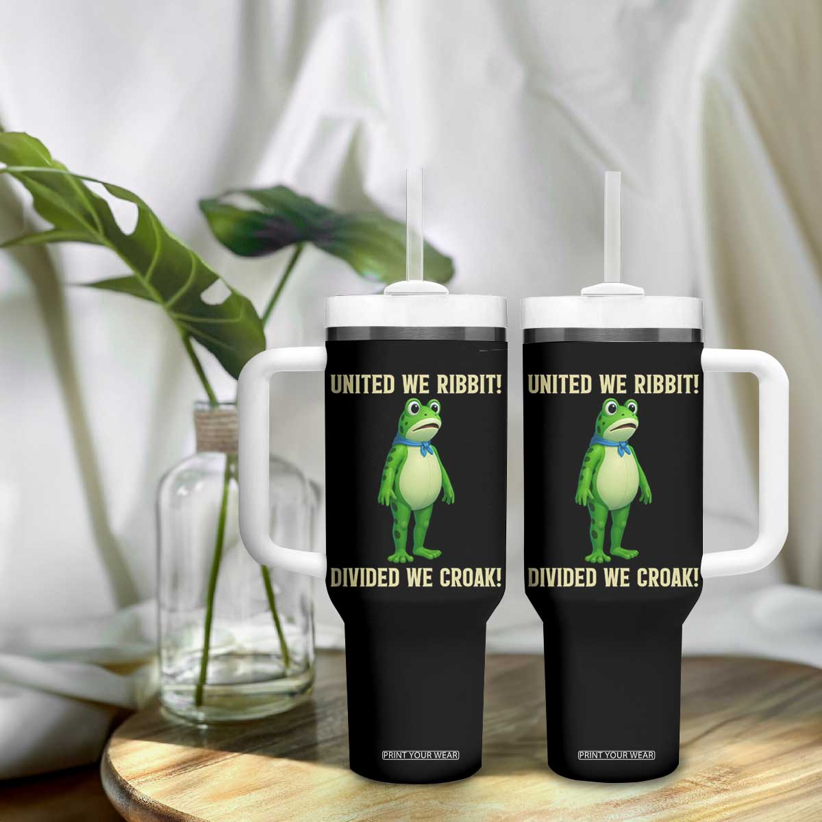 United We Ribbit Frog Protest Tumbler With Handle Divided We Croak Free Portland Resist 2025 TS02 Print Your Wear