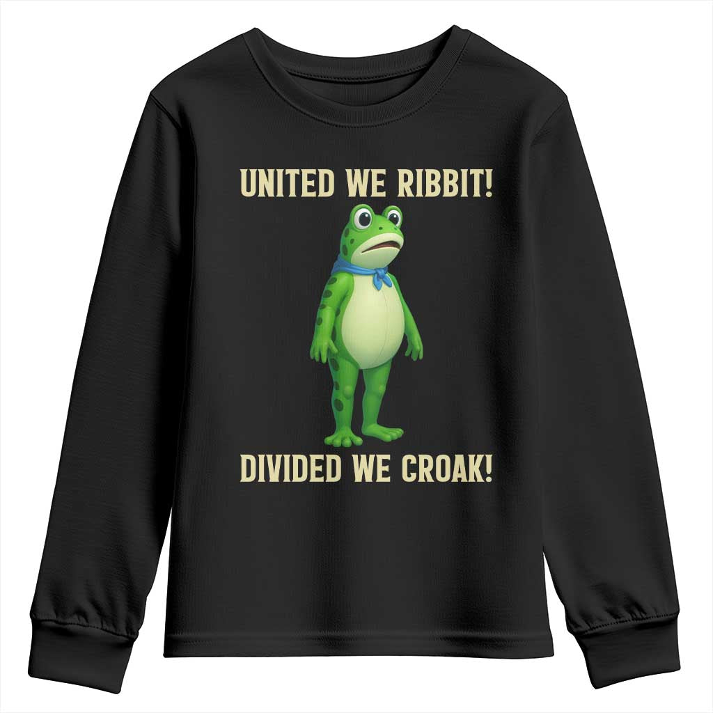 United We Ribbit Frog Protest Youth Sweatshirt Divided We Croak Free Portland Resist 2025 TS02 Black Print Your Wear