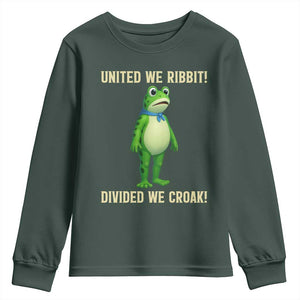 United We Ribbit Frog Protest Youth Sweatshirt Divided We Croak Free Portland Resist 2025 TS02 Dark Forest Green Print Your Wear