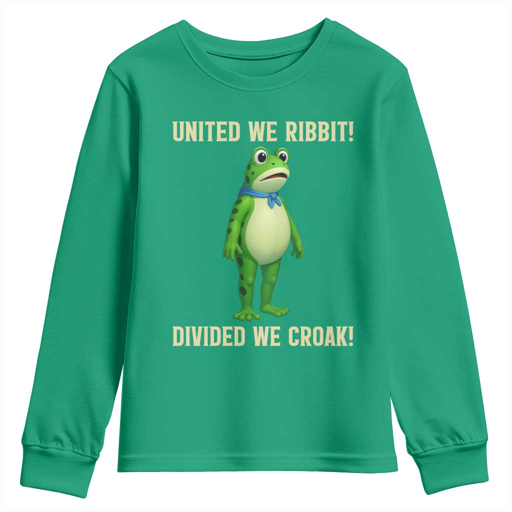 United We Ribbit Frog Protest Youth Sweatshirt Divided We Croak Free Portland Resist 2025 TS02 Irish Green Print Your Wear