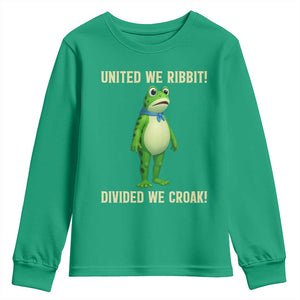 United We Ribbit Frog Protest Youth Sweatshirt Divided We Croak Free Portland Resist 2025 TS02 Irish Green Print Your Wear