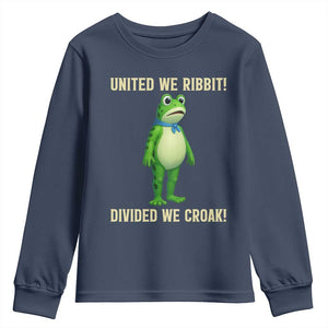 United We Ribbit Frog Protest Youth Sweatshirt Divided We Croak Free Portland Resist 2025 TS02 Navy Print Your Wear