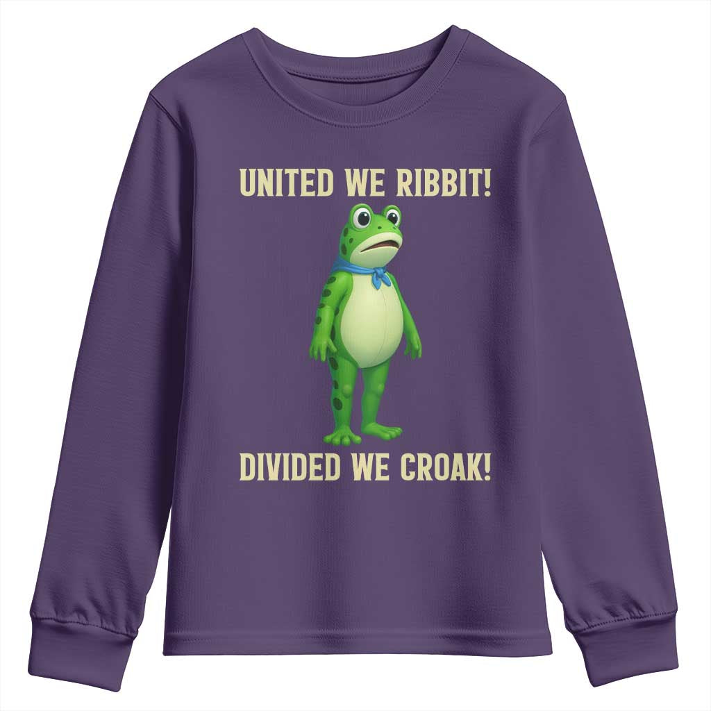 United We Ribbit Frog Protest Youth Sweatshirt Divided We Croak Free Portland Resist 2025 TS02 Purple Print Your Wear