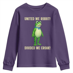 United We Ribbit Frog Protest Youth Sweatshirt Divided We Croak Free Portland Resist 2025 TS02 Purple Print Your Wear