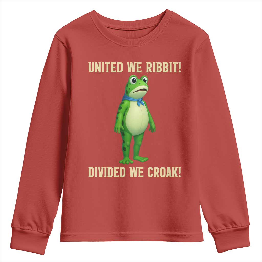 United We Ribbit Frog Protest Youth Sweatshirt Divided We Croak Free Portland Resist 2025 TS02 Red Print Your Wear