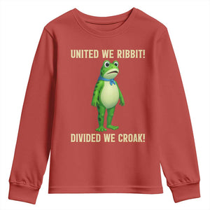 United We Ribbit Frog Protest Youth Sweatshirt Divided We Croak Free Portland Resist 2025 TS02 Red Print Your Wear