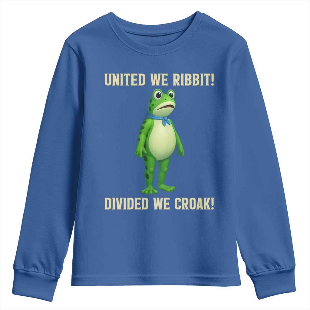 United We Ribbit Frog Protest Youth Sweatshirt Divided We Croak Free Portland Resist 2025 TS02 Royal Blue Print Your Wear