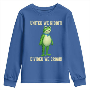 United We Ribbit Frog Protest Youth Sweatshirt Divided We Croak Free Portland Resist 2025 TS02 Royal Blue Print Your Wear