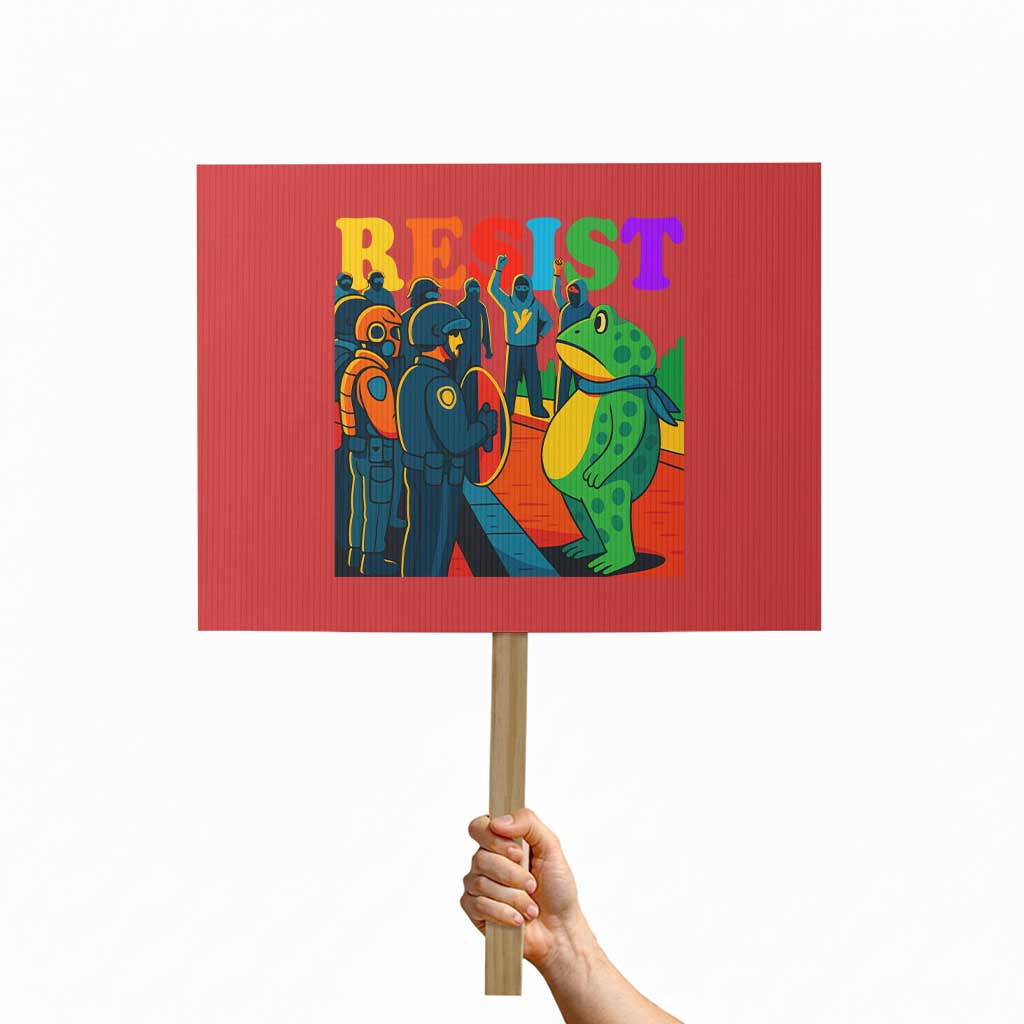 Rainbow Street Protest Frog Protest Sign Resist LGBTQ+ Solidarity TS02 Horizontal 18" x 24" Red Print Your Wear